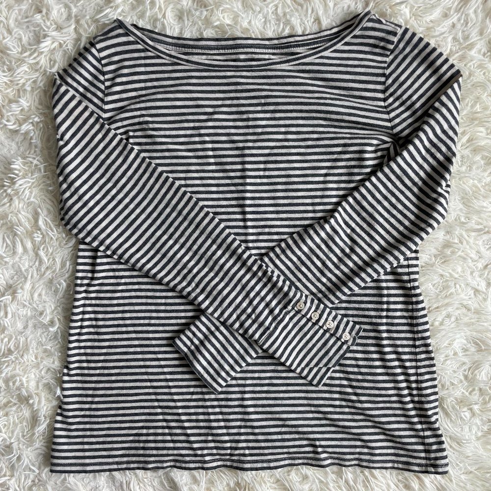 LOFT Striped Long Sleeve with Button Accents